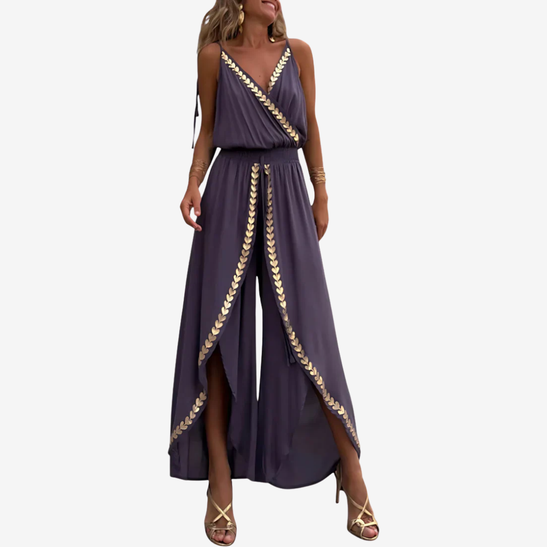 Amelia | Mono Maxi Fluido con Detalles Dorados