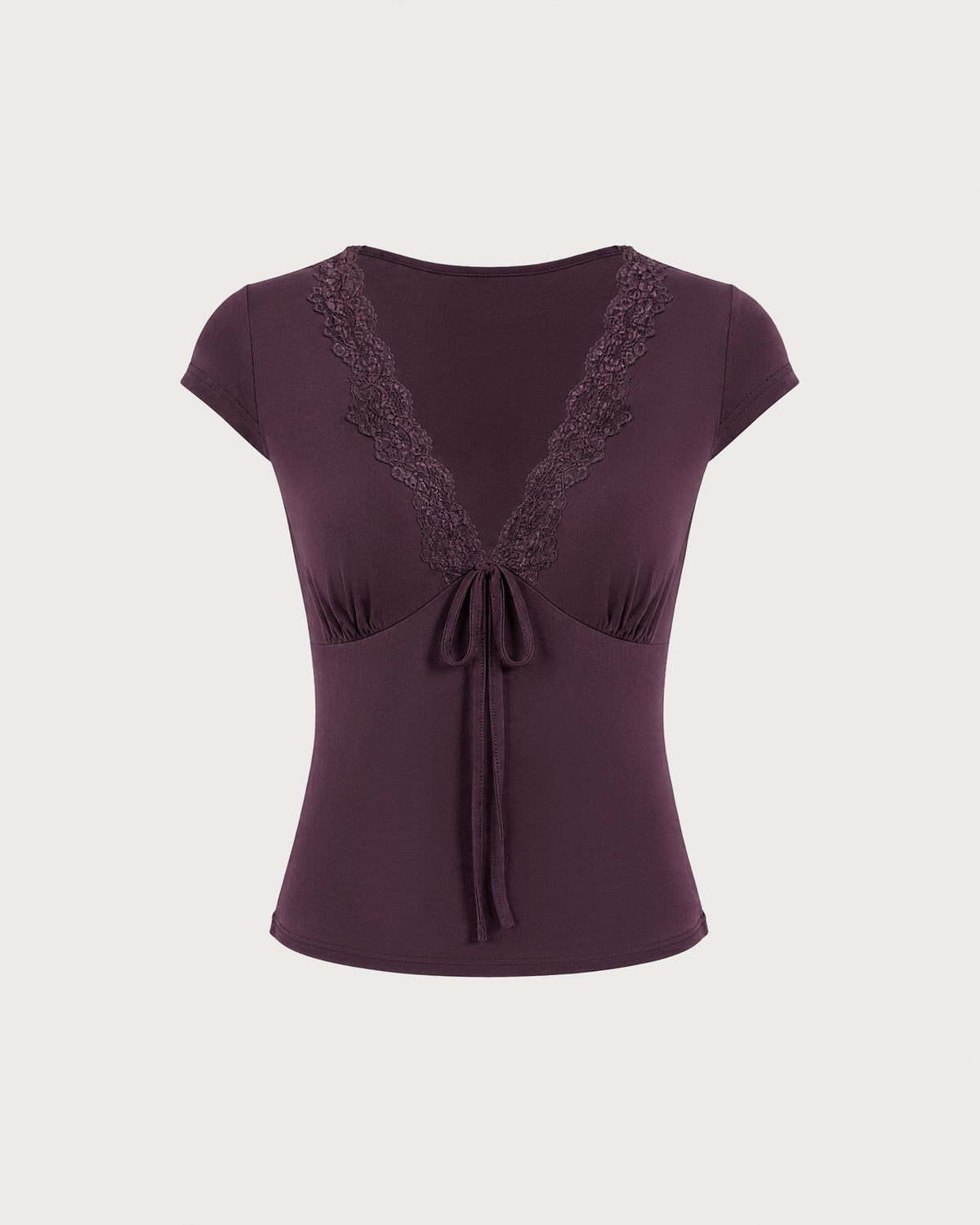 Camiseta morada de encaje con cuello en V